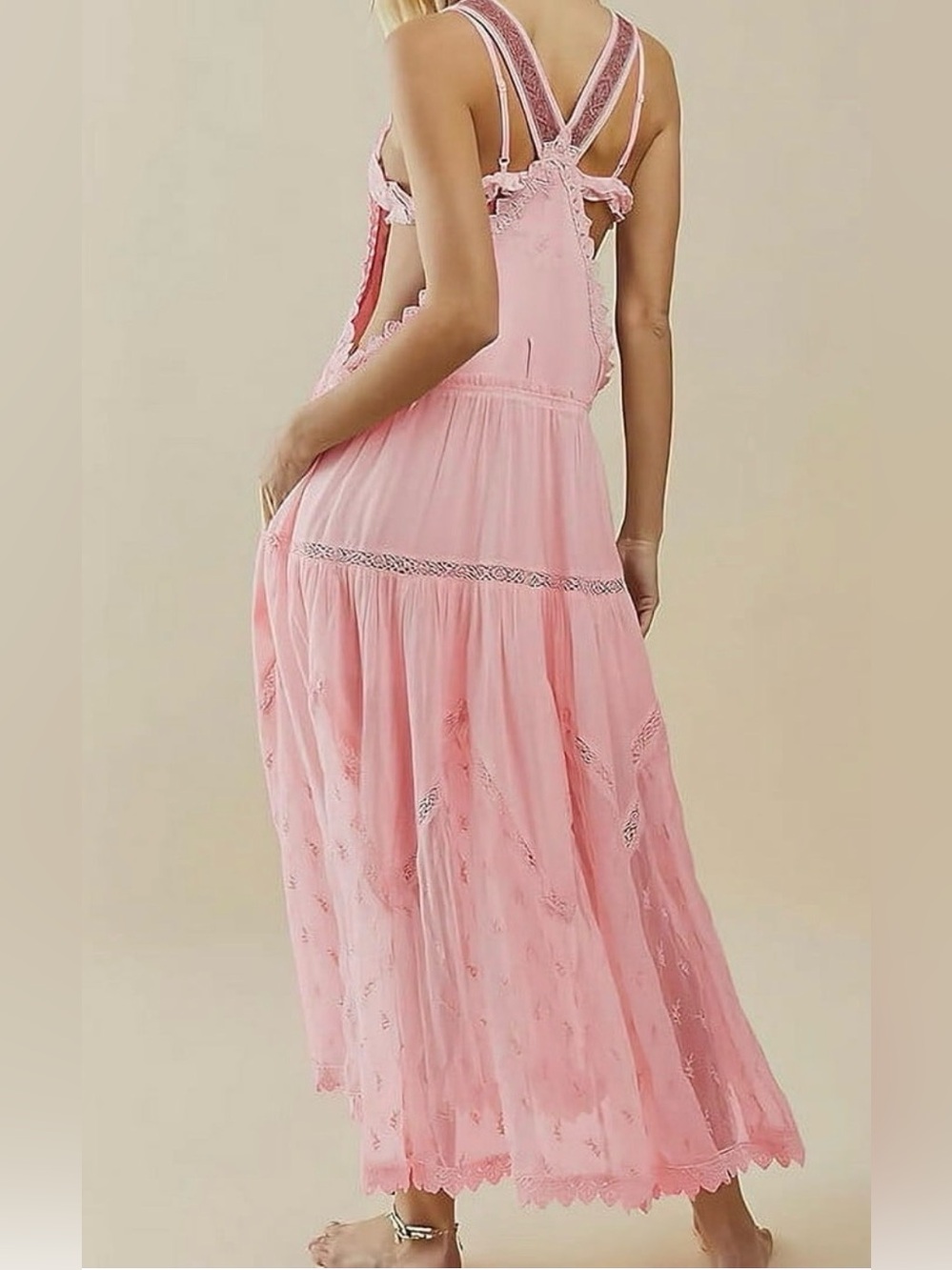 Pink Lace-Trim Maxi Dress - Women - Picture 4 of 8